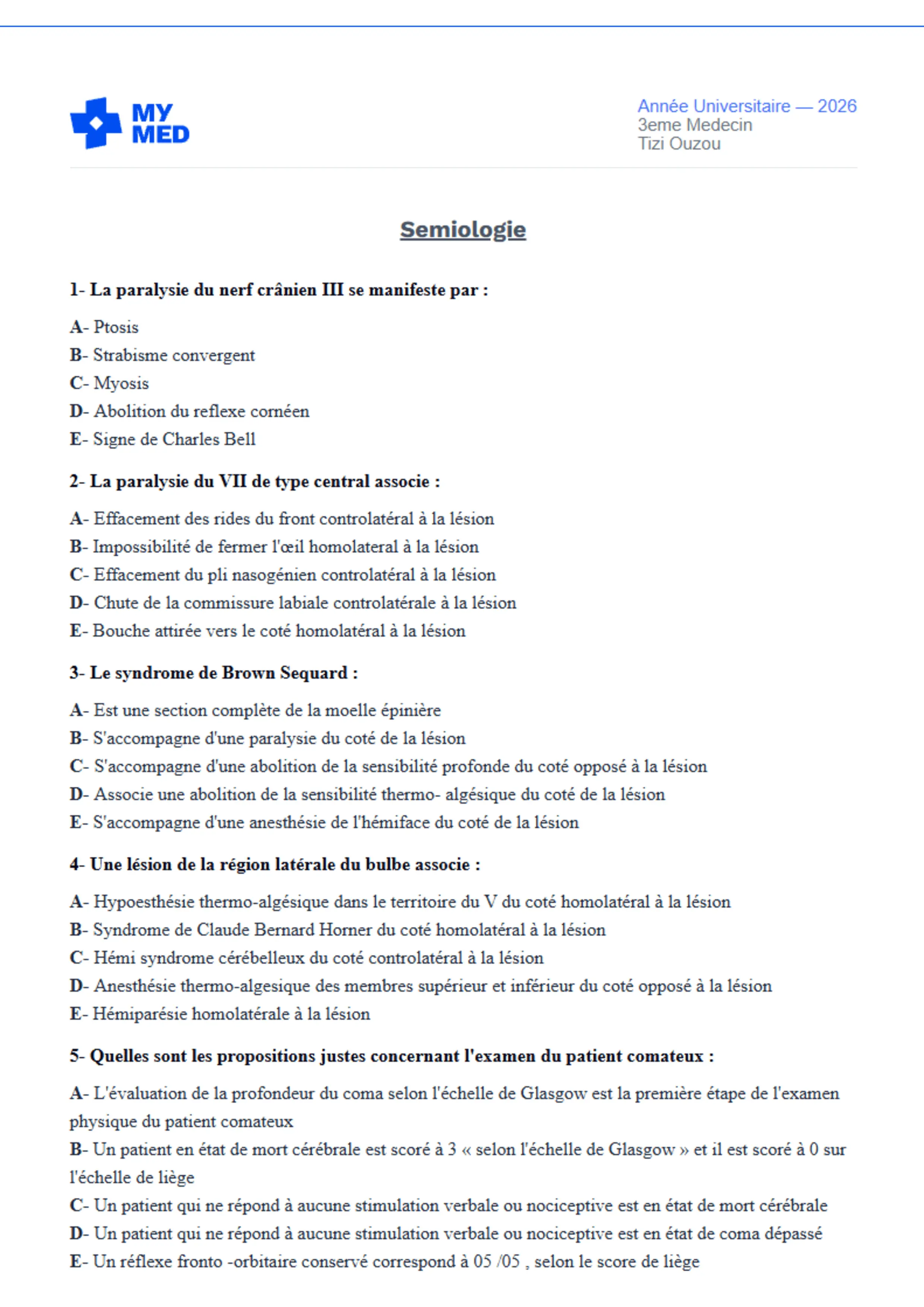 Examen avant organisation par MyMed